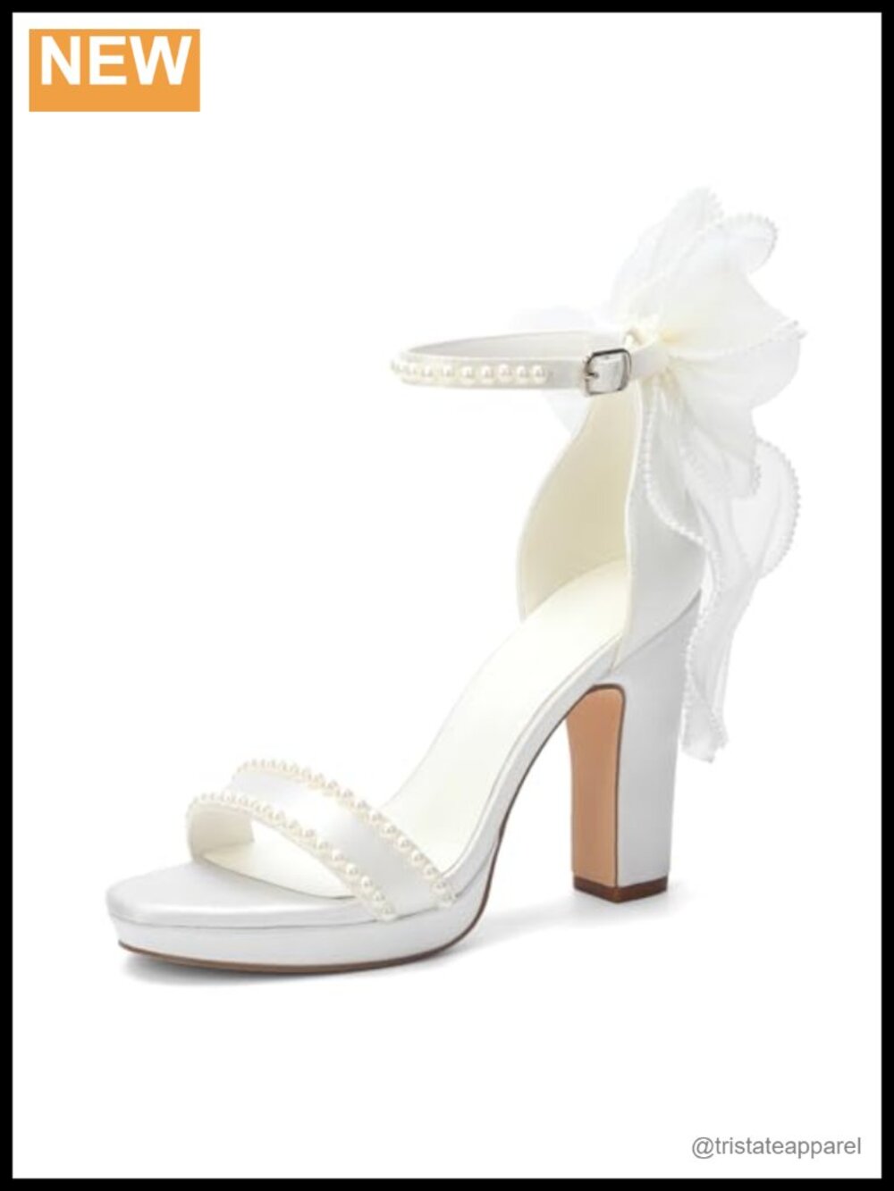 Platform Heels Pearl Wedding Shoes for Bride High Heel Bridal with Bow